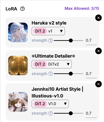 已加入的 LoRA 列表